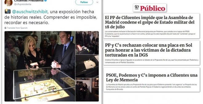 La “memoria selectiva” de Cifuentes, reflejada en un tuit: Auschwitz sí, Franco ya tal