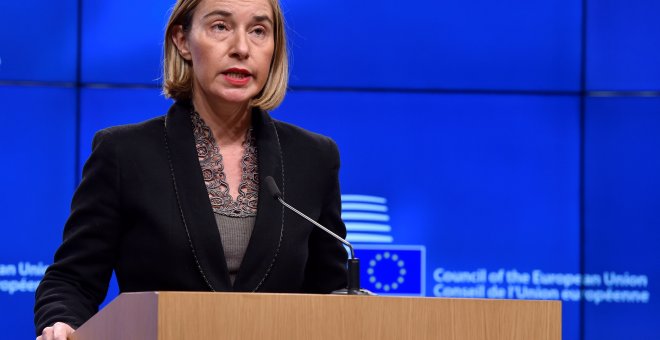 La representante de política exterior de la UE, Federica Mogherini, en una rueda de prensa en Bruselas. Reuters/Eric Vidal