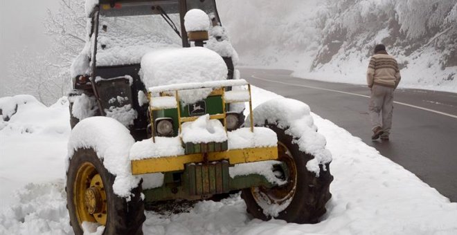 La nieve que ha caído en las últimas horas sobre la Montaña de Lugo ha afectado, de forma total o parcial, a un total de 27 líneas del transporte escolar. - EFE