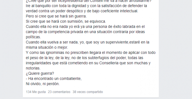 El mensaje que Roberto ha publicado en su cuenta de facebook