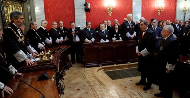 El CGPJ en pleno durante la toma de posesión del nuevo Fiscal General del Estado, Julián Sánchez Melgar. | FERNANDO ALVARADO (EFE)