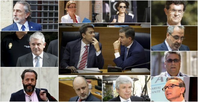 Los cabecillas de la trama Gürtel Francisco Correa, Pablo Crespo y Álvaro Pérez; las ex dirigentes del PP valenciano Cristina Ibánez y Yolanda García; el exvicepresidente de la Generalitat valenciana, Vicebnte Rambla, y el ex secretario general del PP aut