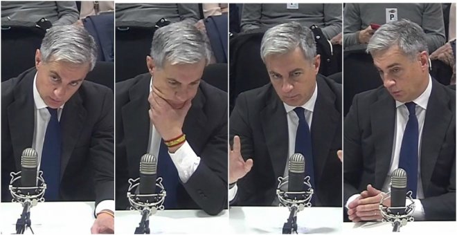Varios momentos de la declaración del ex secretario general del PP valenciano Ricardo Costa en el juicio de la Gürtel en la Audiencia Nacional. EFE