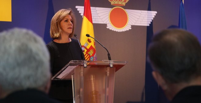 La ministra de Defensa María Dolores de Cospedal, en la rueda de prensa que ha ofrecido este jueves. MD