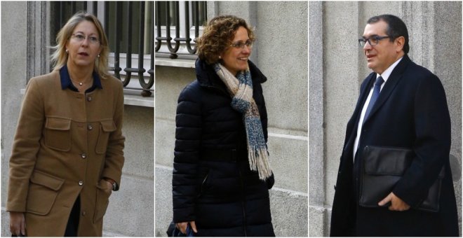De iz. a der., los exconsellers Neus Monté, Maritxel Ruiz y Jordi Jané, a su llegada al Tribunal Supremo. EFE