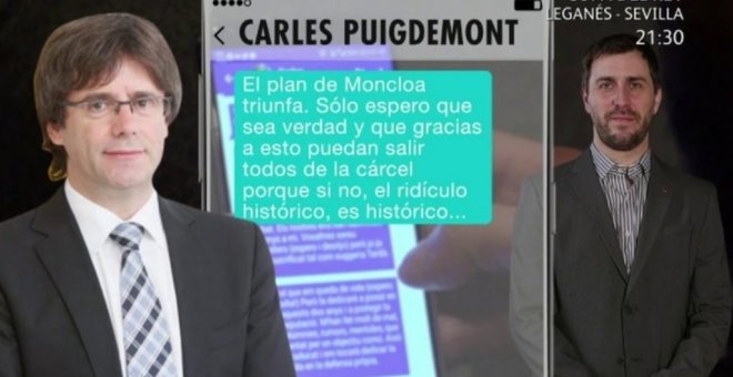 Uno de los mensajes que Puigdemont envió a Toni Comín desvelados por el programa de 'Ana Rosa'. /TELECINCO