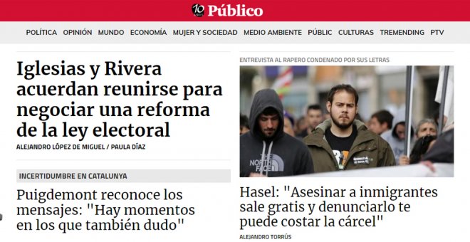 Detalle de la portada de 'Público' del 31 de enero de 2018.