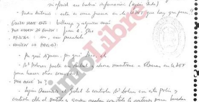 Fragmento del manuscrito secreto incautado a Ignacio González dentro de la Operación Lezo, que publica el diario digital 'InfoLibre'.