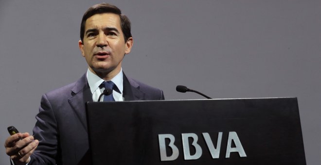El consejero delegado de BBVA, Carlos Torres, durante la presentación de resultados del ejercicio 2017.EFE/Zipi