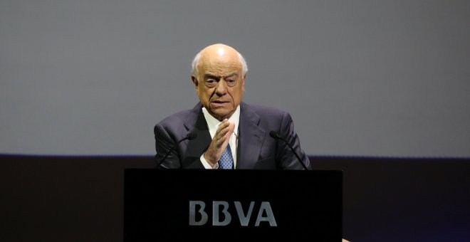 El presidente del BBVA, Francisco González, en la presentación de los resultados de la entidad en 2017. REUTERS/Sergio Perez