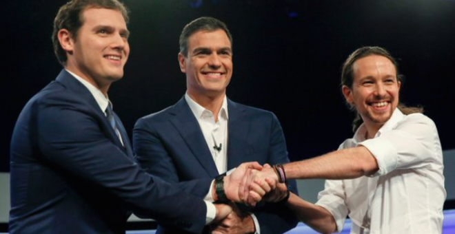 Albert Rivera, Pedro Sánchez y Pablo Iglesias en el debate de cara a las elecciones generales del 20-D. EFE
