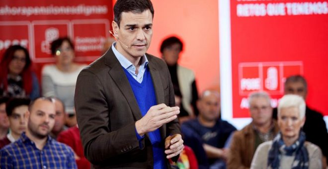 El secretario general del PSOE, Pedro Sánchez, interviene este miércoles en una Asamblea Abierta a la Ciudadanía en Toledo. /EFE