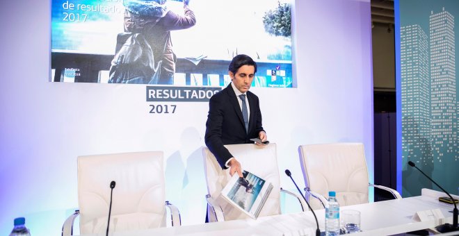 El presidente del Telefónica, José María Álvarez-Pallete, a su llegada a la presentación de los resultados anuales de la compañía correspondientes a 2017. EFE/Santi Donaire
