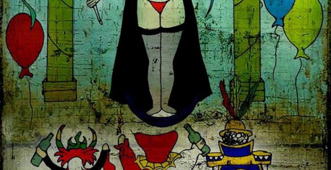Fotografía sin fecha cedida por la artista boliviana Rilma Paco, de la imagen religiosa polémica de una virgen en tanga, en La Paz (Bolivia). efe