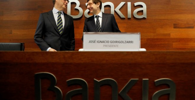 El presidente de Bankia, José Ignacio Goirigolzarri, con el  consejero delegado José Sevilla, en la presentación del Plan Estratégico 2018-2020 de la entidad. EFE/Juan Carlos Hidalgo