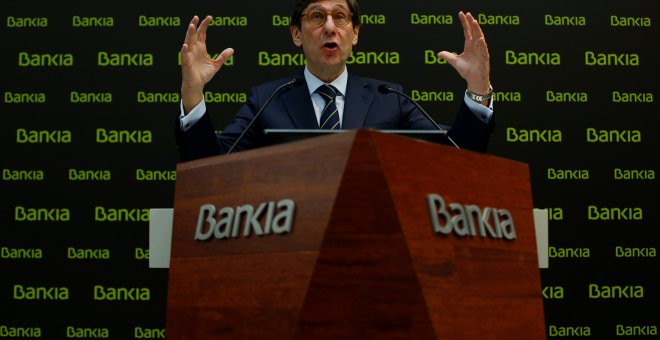 El presidente de Bankia, José Ignacio Goirigolzarri,durante su comparecencia ante los medios en la que presentó el Plan Estratégico 2018-2020 de la entidad. REUTERS/Susana Vera