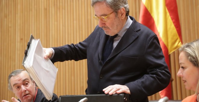 El expresidente de CatalunyaCaixa y exvicepresidente del Gobierno Narcís Serra, durante su comparecencia ante la comisión del Congreso que investiga la crisis financiera y el rescate bancario. EFE/Zipi