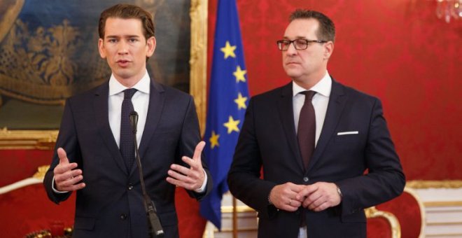 El canciller austriaco,Sebastian Kurz, y el vicecanciller y presidente del partido de ultraderecha FPÖ, Heinz Christian Strache. FLORIAN WIESER (EFE)