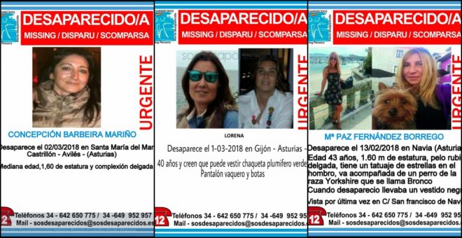 Avisos de desaparición de las tres mujeres asturianas.