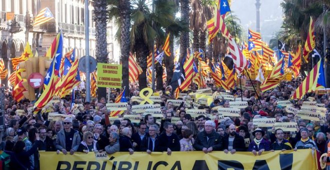 Aspecto de la manifestación convocada por la Asamblea Nacional Catalana (ANC) en Barcelona. - EFE