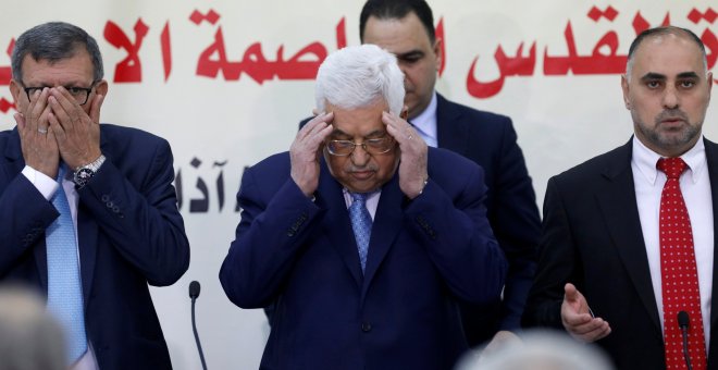 El presidente palestino Mahmoud Abbas en la reunión del Consejo Revolucionario de Fatah en Ramallah. REUTERS