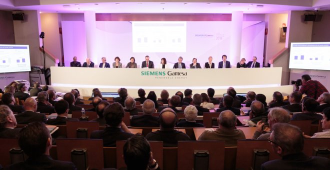 Imagen de la junta de accionistas de Siemens-Gamesa, celebrada en la localidad vizcaína de Zamudio.