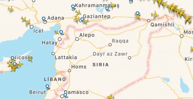 Imagen del tráfico aéreo sobre Siria y El Líbano. FlightRadar24