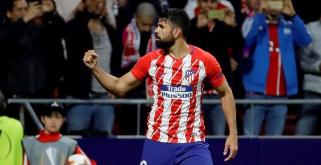 Diego Costa celebra su gol al Arsenal. EFE/JuanJo Martín