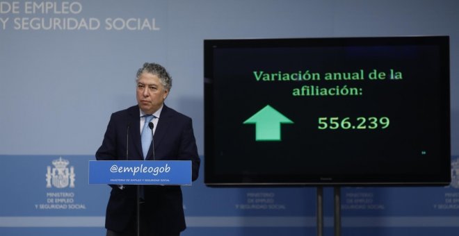 El secretario de Estado de Seguridad Social, Tomás Burgos, durante la presentación de los datos de paro y afiliación de abril. E.P.