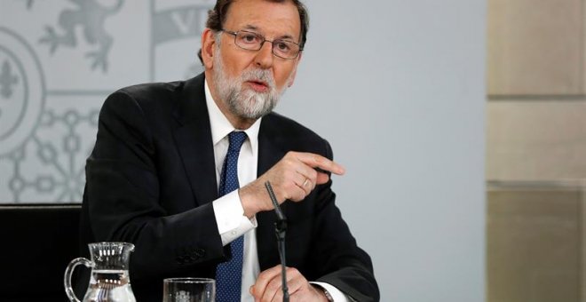 El presidente del gobierno Mariano Rajoy, durante su comparecencia ante los medios en el Palacio de la Moncloa. - EFE