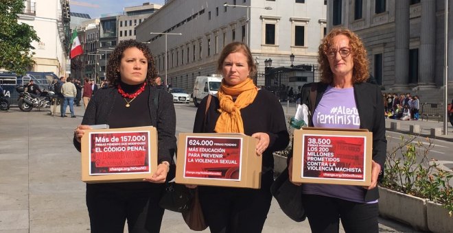 Entrega de las firmas de los colectivos feministas en el Congreso. | EUROPA PRESS