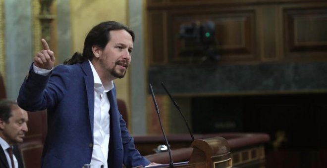 El líder de Podemos, Pablo Iglesias, durante su intervención en el Congreso de los Diputados. / EFE