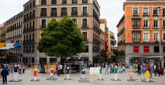 Imagen de la acción contra la LGBTI fobia en la plaza de Callao, en el centro de Madrid. Foto: Save The Children