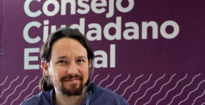 El líder de Podemos, Pablo Iglesias, durante el Consejo Ciudadano Estatal para analizar el nuevo escenario político con el Gobierno de Pedro Sánchez. EFE/Juan Carlos Hidalgo