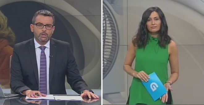 Alfonso Hermida y Tati Moyano, presentadores del informativo de la tarde de la televisión pública gallega. / TVG