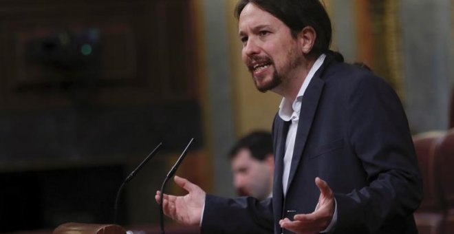 El líder de Podemos Pablo Iglesias, durante su intervención en el Congreso de los Diputados.-EFE/Fernando Alvarado