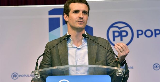 El candidato a la presidencia del PP, Pablo Casado, durante una intervención en Palma. EFE/Atienza