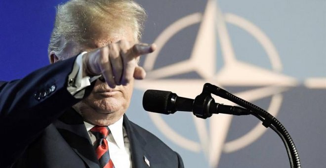 Trump durante la rueda de prensa que ofreció tras la cumbre de la OTAN en Bruselas. (CHRISTIAN BRUNA | EFE)
