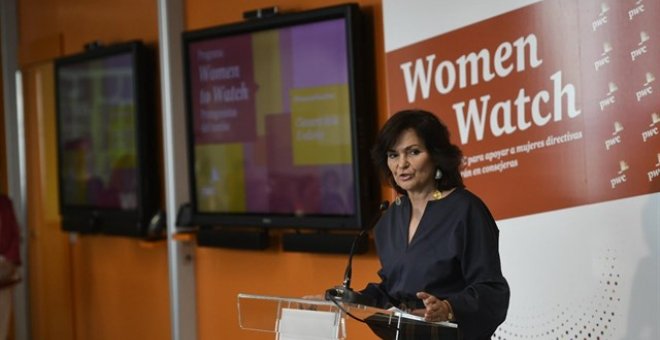 La ministra de Igualdad, Carmen Calvo, durante la clausura de ‘Women to Watch’. / EUROPA PRESS - Óscar del Pozo