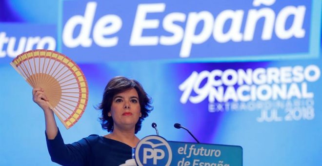 La candidata a la Presidencia del PP, Soraya Sáenz de Santamaría, durante su intervención hoy en el XIX Congreso del partido