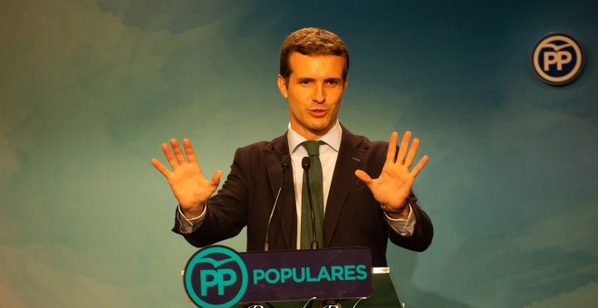 Pablo Casado, en la sede del PP. EUROPA PRESS
