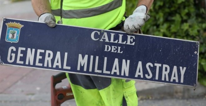 Placa de la calle Millán Astray que fue retirada por el Ayuntamiento de Madrid./EUROPA PRESS