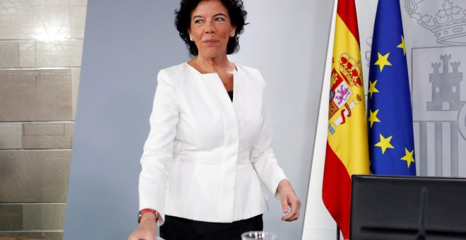 La ministra de Educación y portavoz del Gobierno, Isabel Celaá, durante la rueda de prensa posterior a la reunión del Consejo de Ministros. EFE/Chema Moya