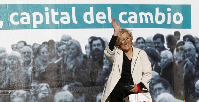 La candidata de Ahora Madrid a la Alcaldía, Manuela Carme, en su último mítin de campaña en 2015. (EFE / EFE)