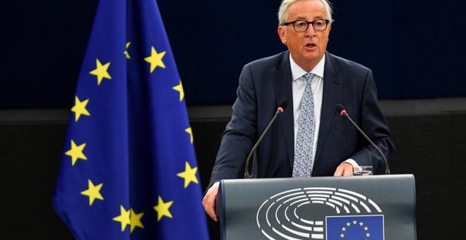 El presidente de la Comisión Europea (CE), Jean-Claude Juncker, durante su discurso del Estado de la Unión ante el pleno de la Eurocámara. - EFE