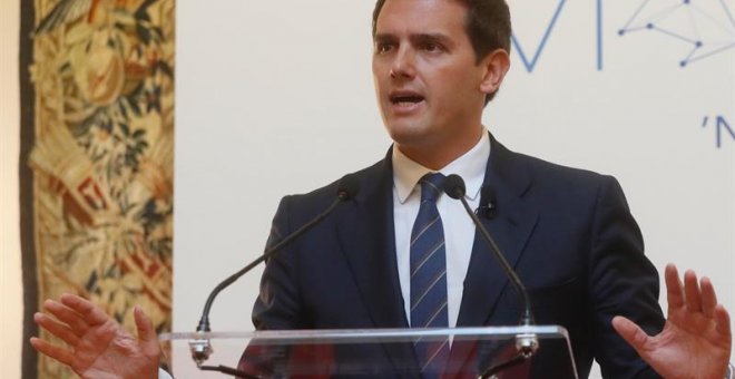 13/9/2018.-El presidente de Ciudadanos, Albert Rivera, durante su intervención en una conferencia con empresarios madrileños organizada por Madrid Foro Empresarial. EFE/Fernando Alvarado