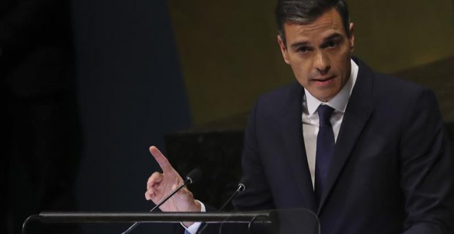 Pedro Sánchez se dirige a la Asamblea General de la ONU. (BALLESTEROS | EFE)