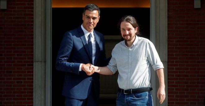 Pedro Sánchez y Pablo Iglesias en la última reunión que celebraron en Moncloa / EFE