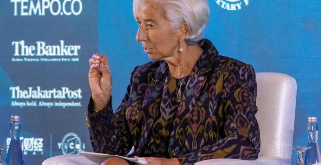 09/10/2018.- La directora gerente del Fondo Monetario Internacional (FMI), Christine Lagarde, participa en un seminario en el ámbito de la reunión anual del FMI y el Banco Mundial en Nusadua, Bali (Indonesia) hoy 9 de octubre de 2018. EFE/Made Nagi