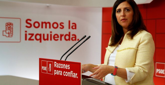 La portavoz del Comité Electoral del PSOE, Esther Peña, durante una rueda de prensa en la sede socialista de Ferraz. EFE/J.J. Guillén